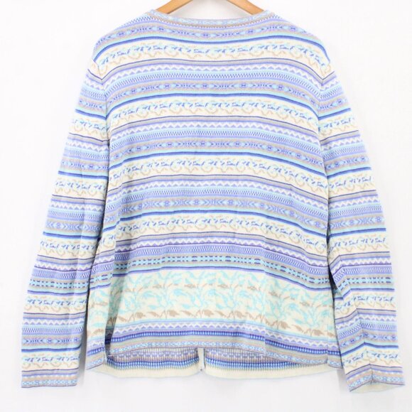 Appleseed's Limited Edition Cardigan Womens Blue Fair Isle Pointelle Light XL - Picture 7 of 9